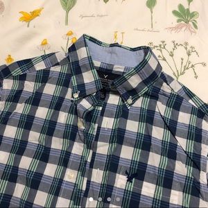 ✨2/$10✨ American Eagle Men's Green and Blue Flannel Classic Fit Shirt